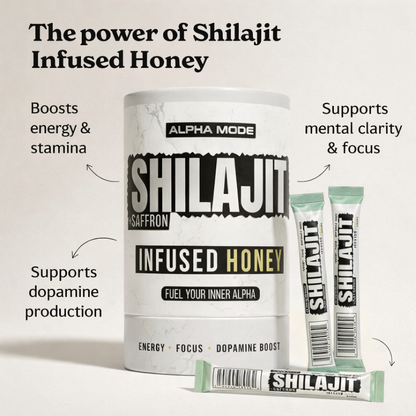 Alpha Mode Shilajit + Saffron Infused Honey Sticks