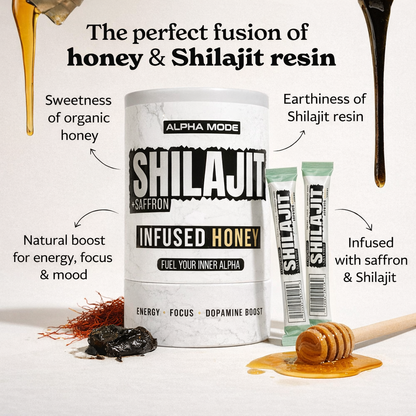 Alpha Mode Shilajit + Saffron Infused Honey Sticks